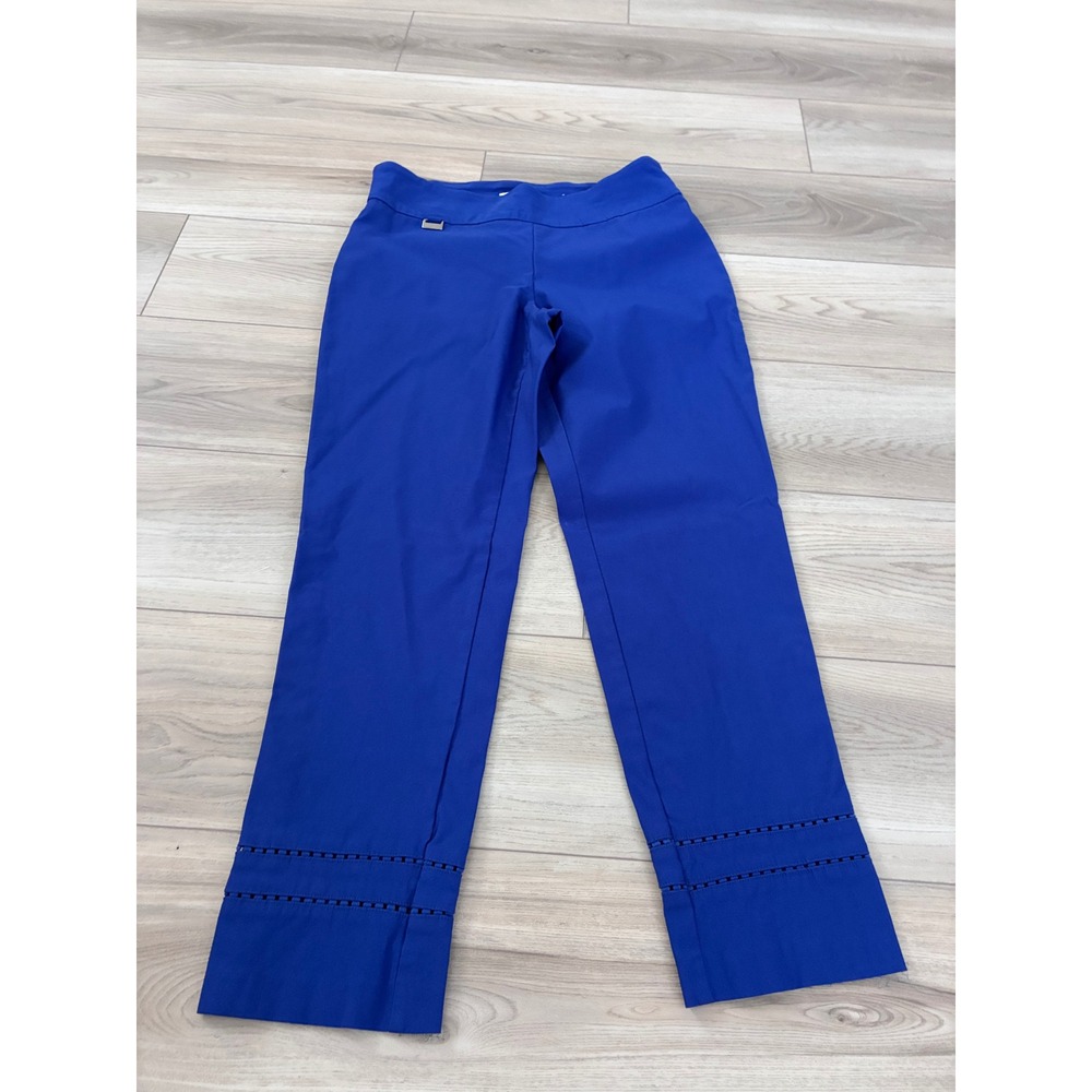 Peck & Peck Womens Royal Blue Straight Leg Pull On Pants Ladder Cutout Hem Sz 10